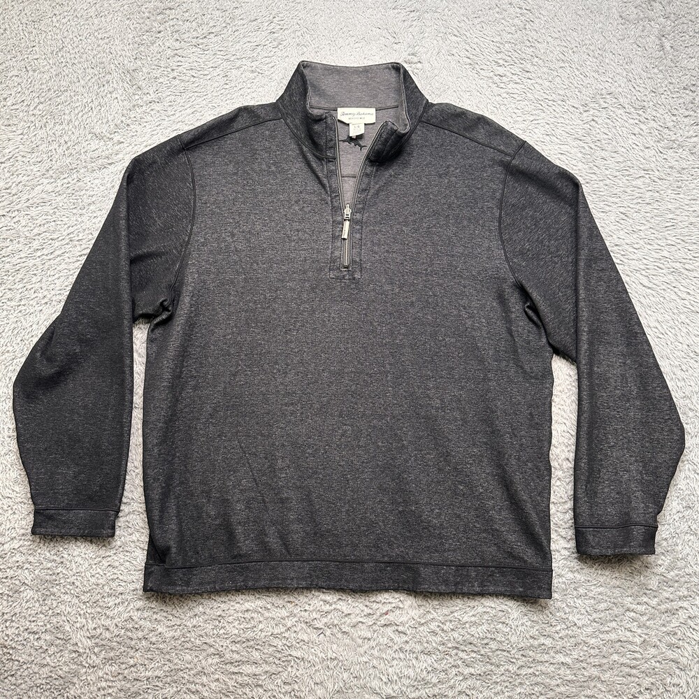 Tommy Bahama Pullover Mens Large Black Gray Sweater Reversible Quarter-Zip